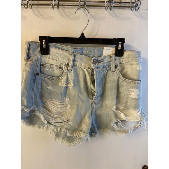 American Eagle AE Tom Girl distressed light denim jeans shorts 8 button fly NEW - Picture 1 of 11